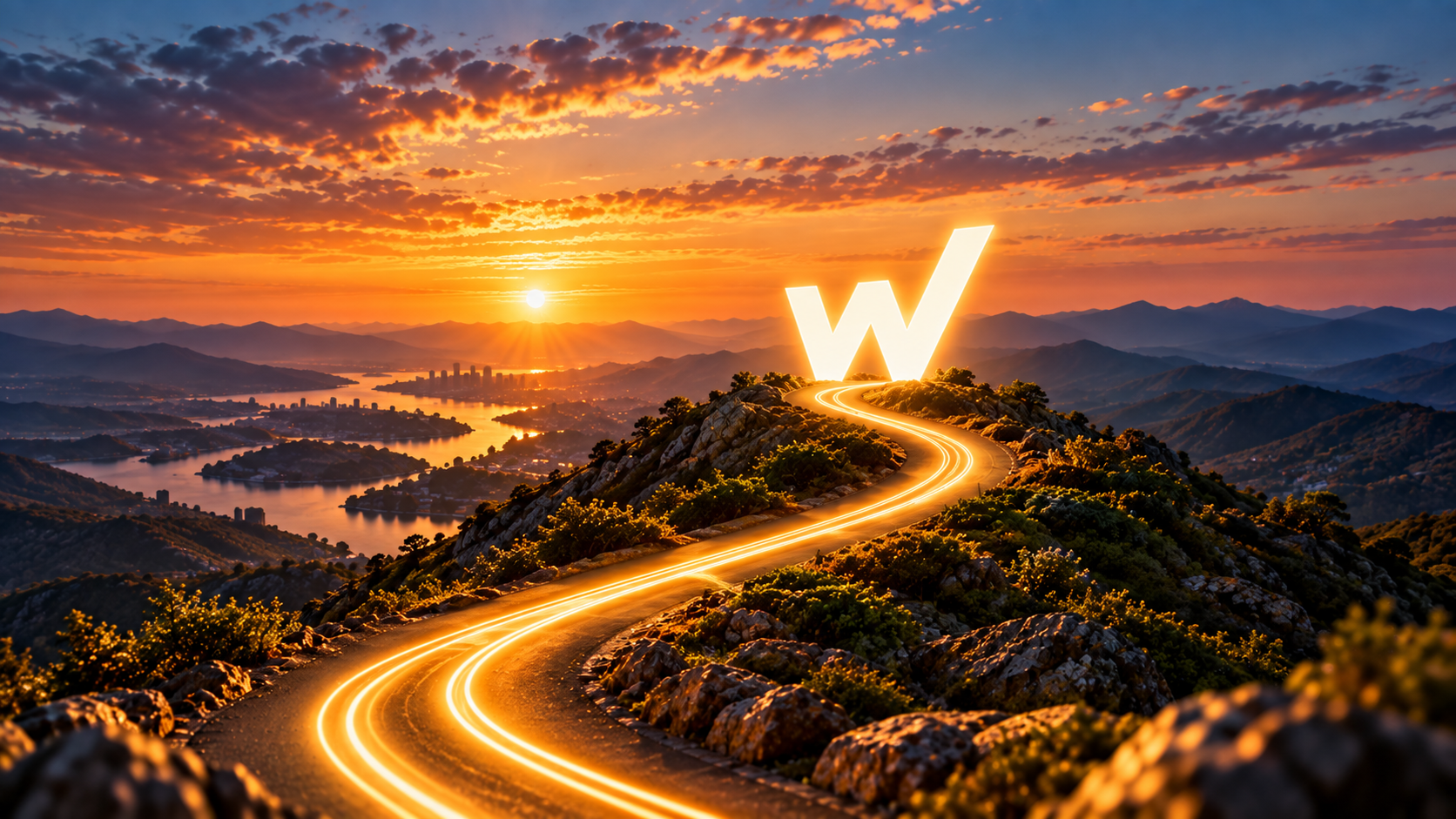 An illuminated path travelling forward through the landscape towards the GradWIN W
